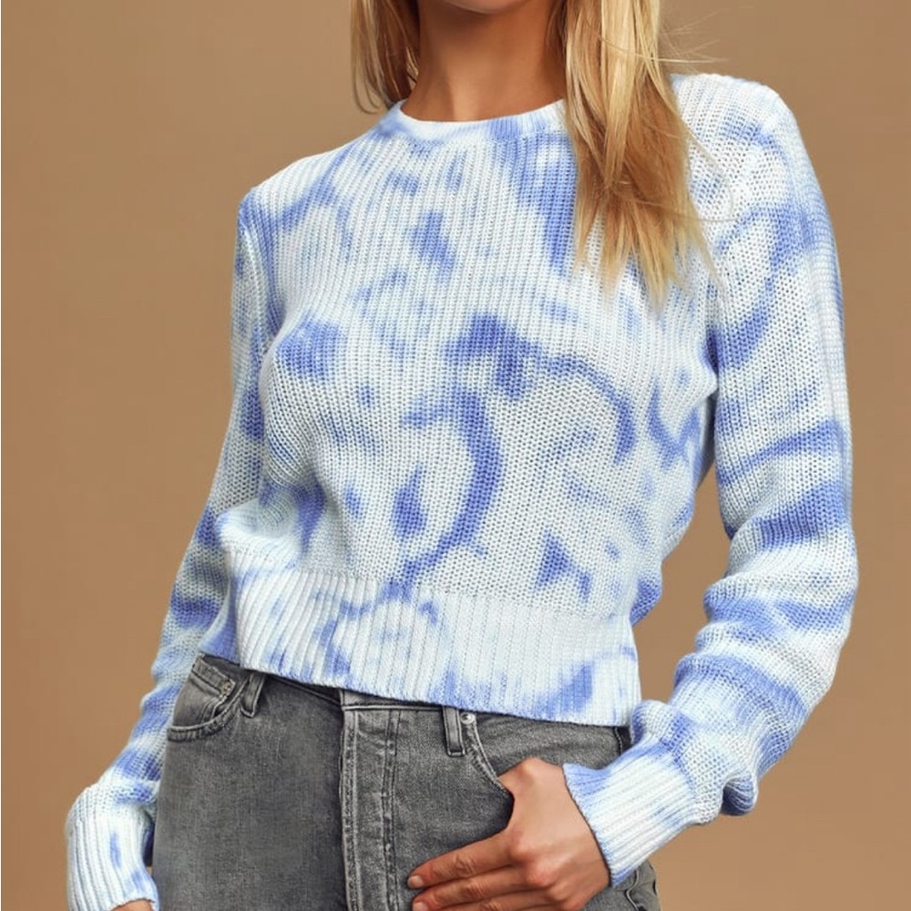 In My Groove Blue Tie-Dye Knit Sweater
Lulus